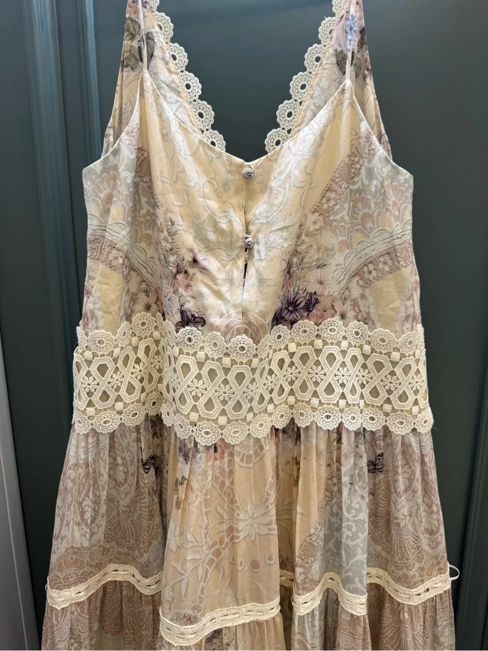 Camilla Trapeze Tired Dress. Cream Floral Lace Maxi Dress - Picture 10 of 10